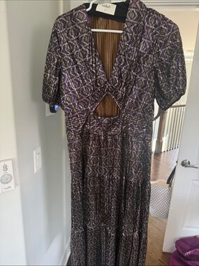 Ba&sh Purple Metallic Patterned Cutout Posy Maxi Dress